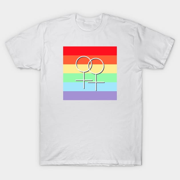 Lesbian Pride Symbol with LGBT Rainbow Flag T-Shirt by s.hiro